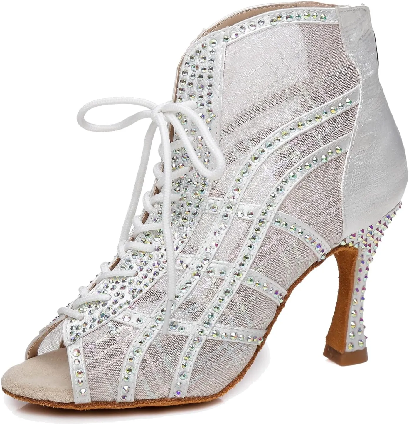 Hanfike Womens Peep Toe Boot Heels Mesh Summer Booties Sandals