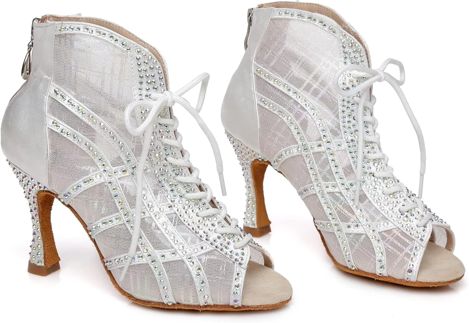 Hanfike Womens Peep Toe Boot Heels Mesh Summer Booties Sandals