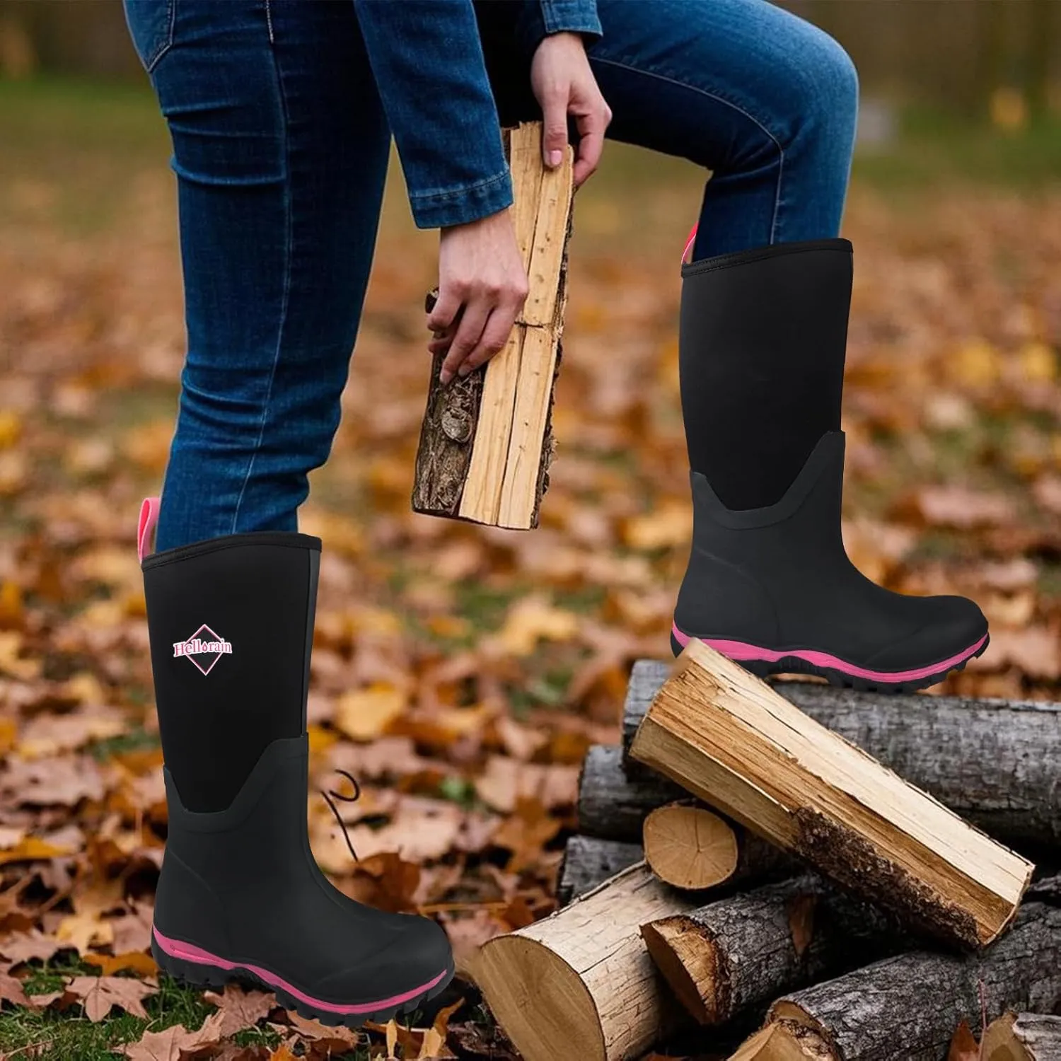 Hellorain Neoprene Rubber Waterproof Outdoor Rainboots Professional Non-slip Lightweight Breathable Women's Rain Shoes Suitable for Farms, Fish Ponds, Gardens