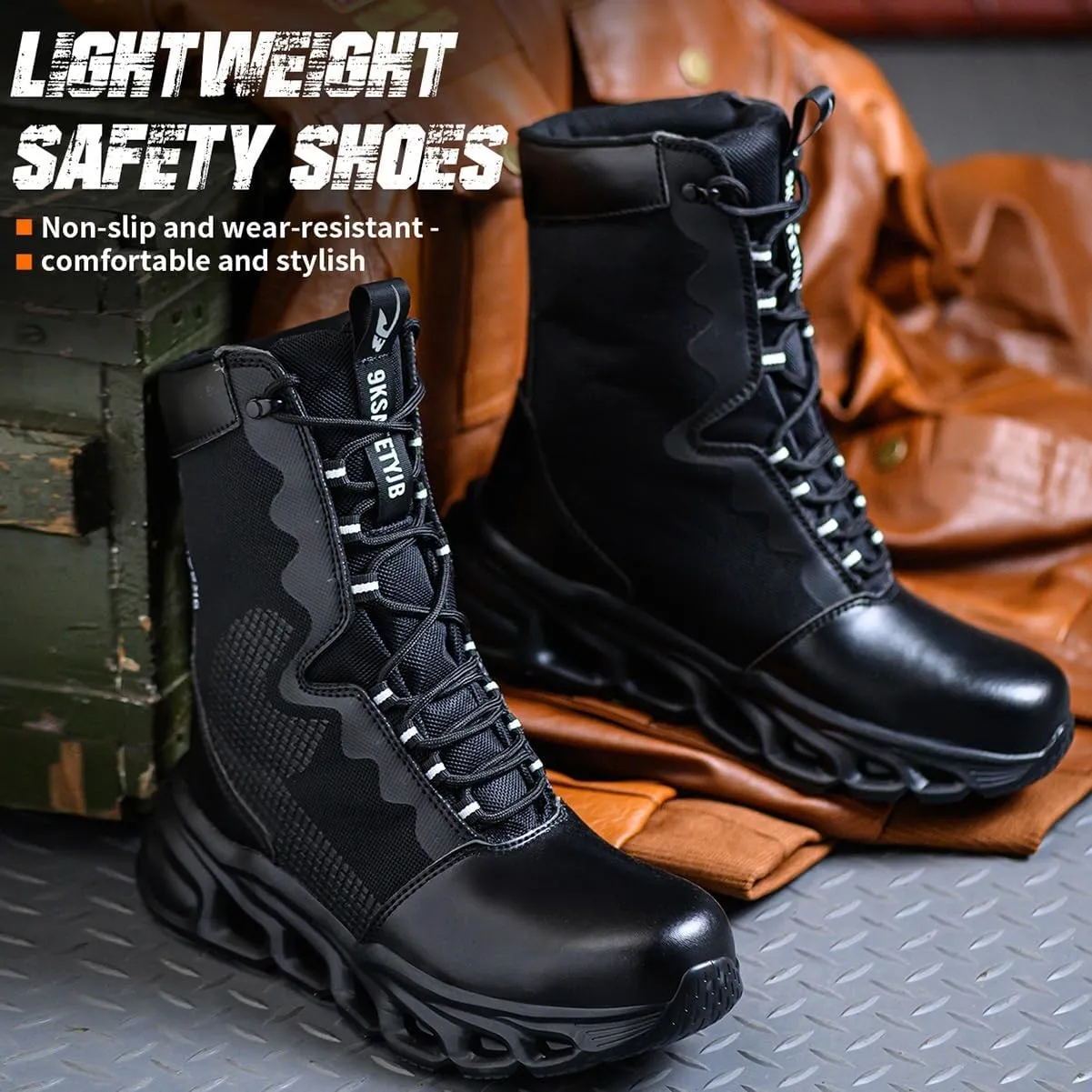High-top Work Safety Shoes, Anti-Slip And Wear-Resistant Labor Protection Shoes, Anti-Smashing And Anti-Puncture Steel Toe Labour Insurance Shoes, Comfortable Outdoor Adventure Protective Sneakers(San