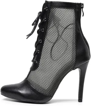 HIPPOSEUS Women's Heels Dance Boot Closed Toe High Heel Mesh Ankle Dance Shoes