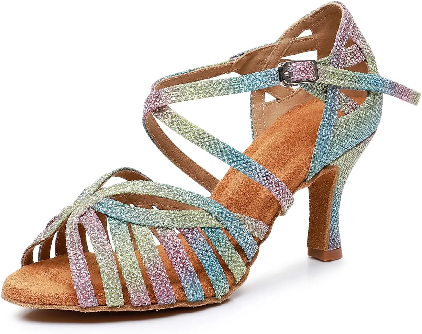HIPPOSEUS Women's High Heel Latin Dance Shoes Rainbow Ballroom Dance Performance Shoes