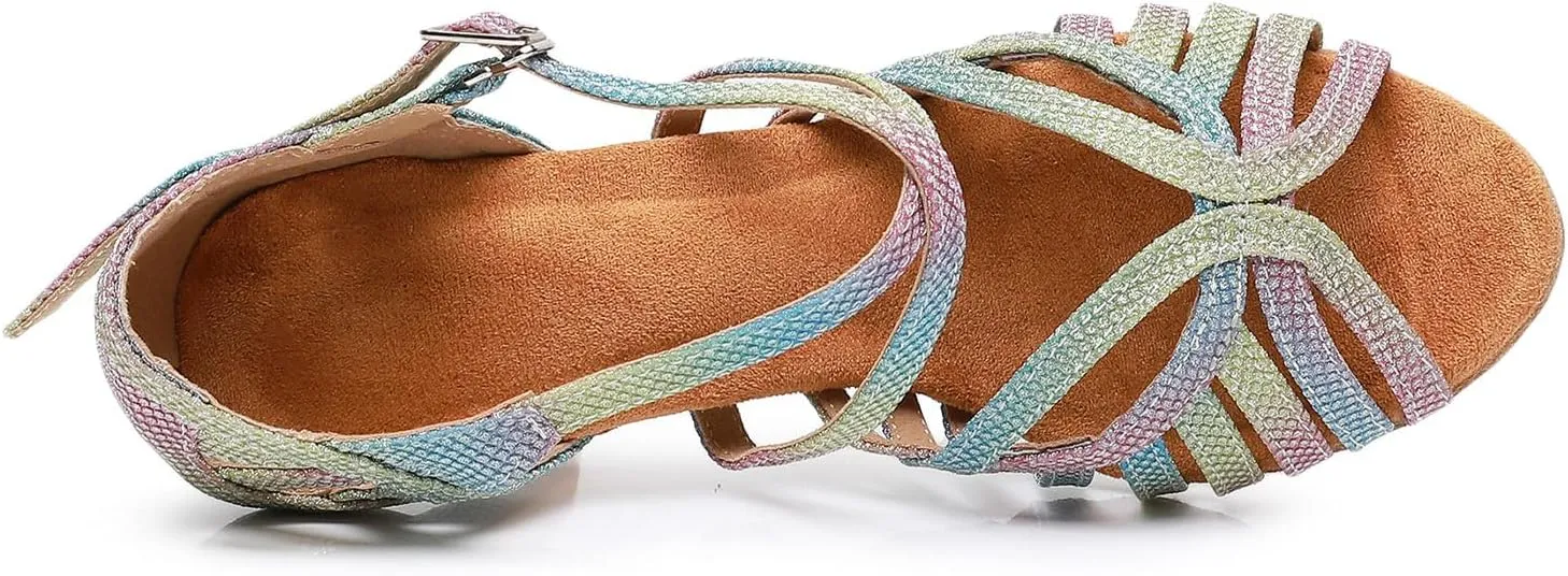 HIPPOSEUS Women's High Heel Latin Dance Shoes Rainbow Ballroom Dance Performance Shoes