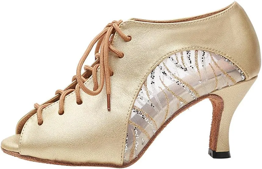 HIPPOSEUS Women's Lace up Latin Dance Shoes Ballroom Party Dance Practice Performance Boots,Model L264