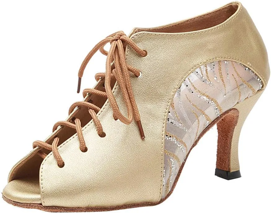 HIPPOSEUS Women's Lace up Latin Dance Shoes Ballroom Party Dance Practice Performance Boots,Model L264