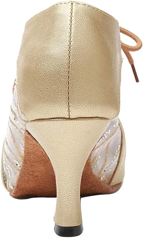 HIPPOSEUS Women's Lace up Latin Dance Shoes Ballroom Party Dance Practice Performance Boots,Model L264