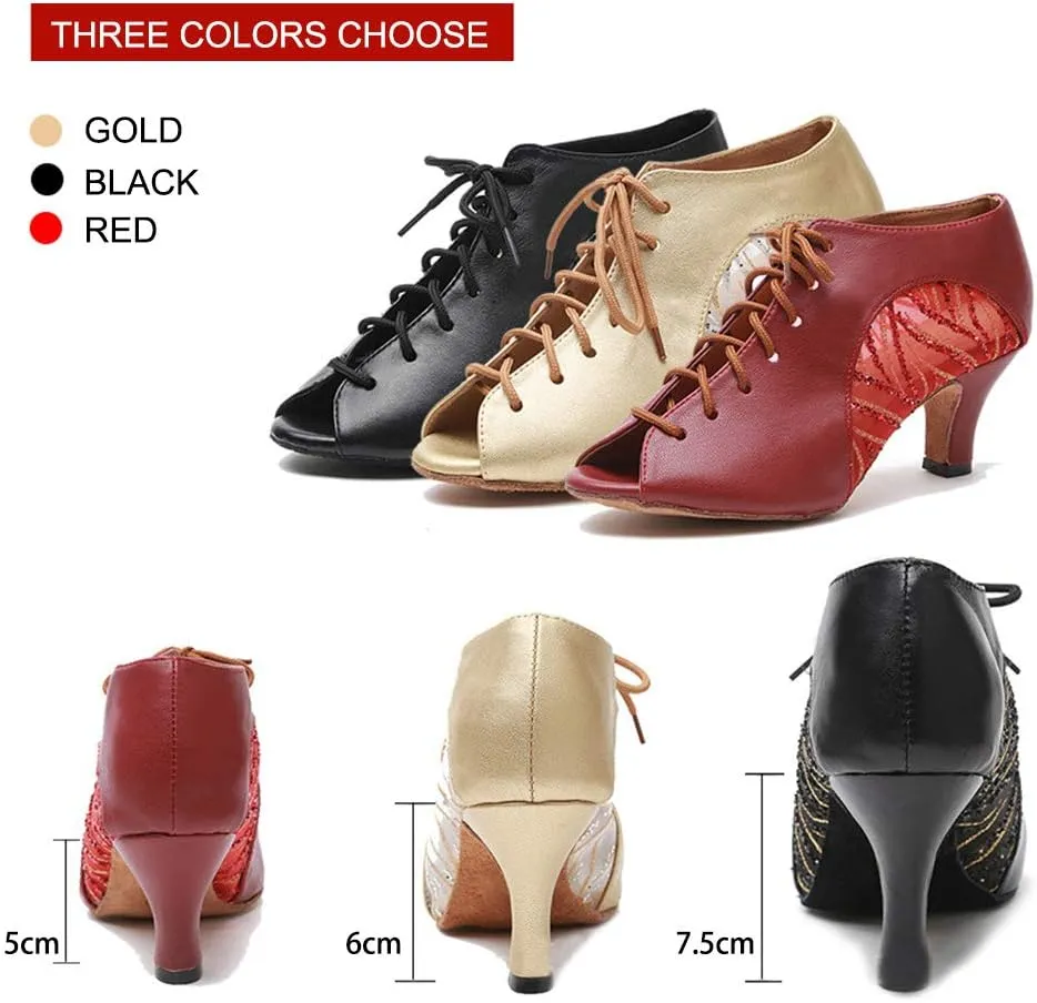 HIPPOSEUS Women's Lace up Latin Dance Shoes Ballroom Party Dance Practice Performance Boots,Model L264