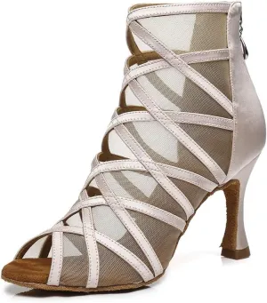 HROYL Open Toe Dancing Boots Women Latin Ballroom Dance Shoes for Performence Practice Wedding Ballroom Party,Model-445