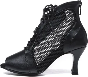 HROYL Women Open Toe Dance Boots with Lace-up Latin Salsa Ballrooom Performence Practice Dance Shoes,Model L542