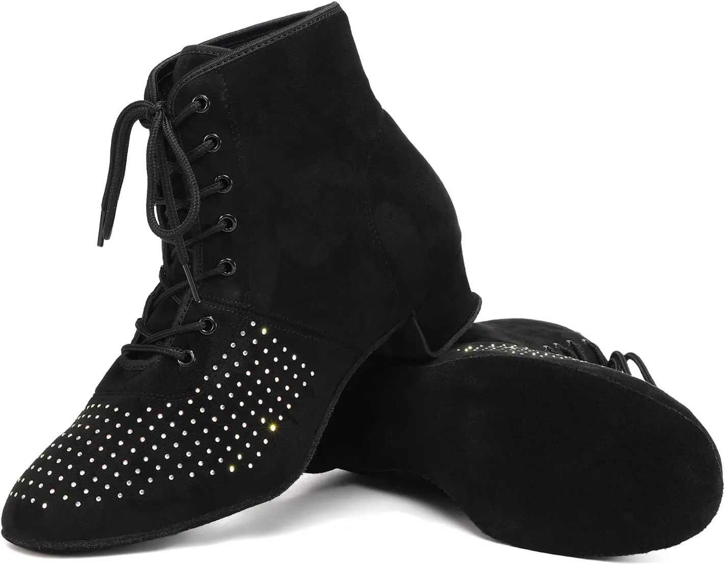 HROYL Women's Latin Dance Boots Low Heel Close Toe Ballroom Tango Performance Practice Teaching Dancing Shoes,LHD-GBNJB