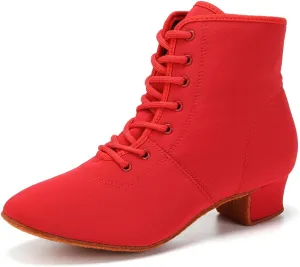 HROYL Women's Latin Dance Boots Low Heel Close Toe Ballroom Tango Performance Practice Teaching Dancing Shoes,LHD-GBNJB
