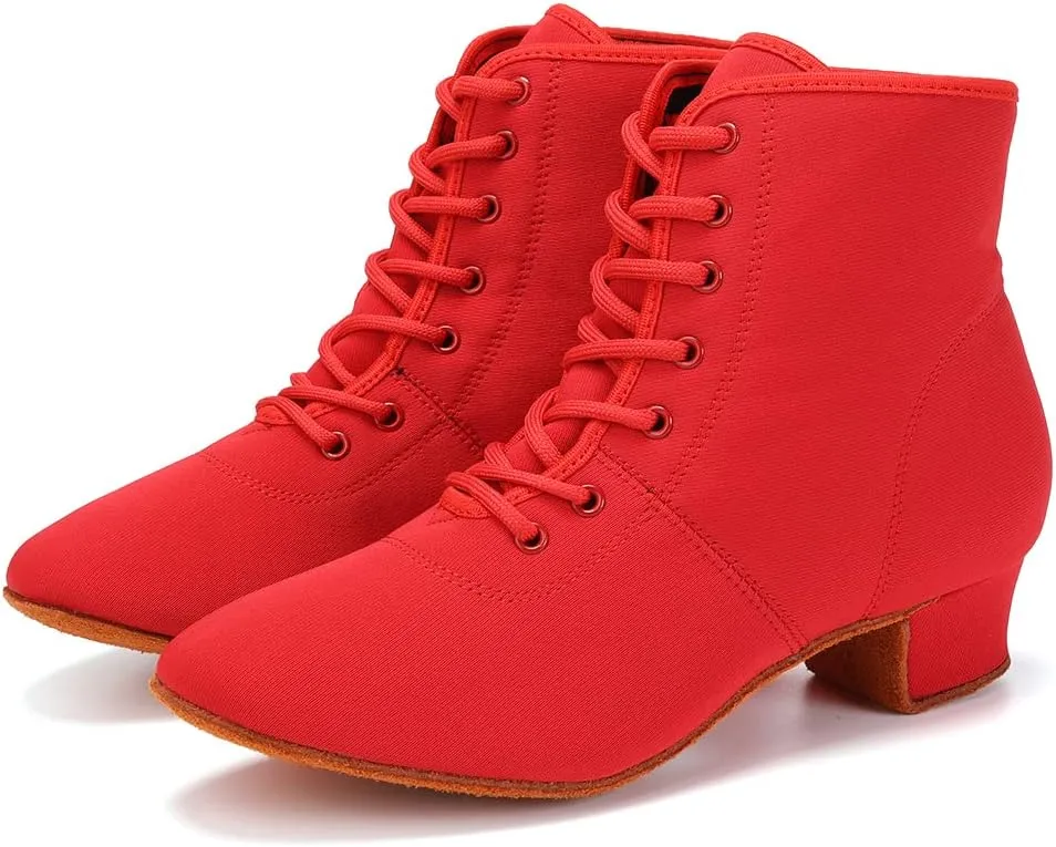 HROYL Women's Latin Dance Boots Low Heel Close Toe Ballroom Tango Performance Practice Teaching Dancing Shoes,LHD-GBNJB