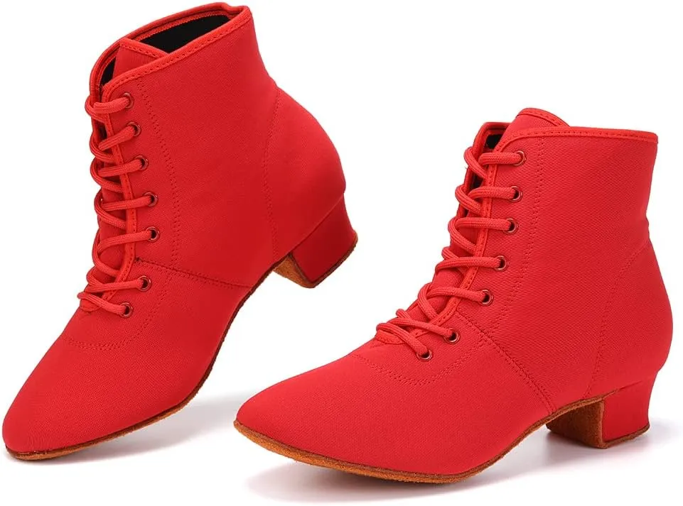 HROYL Women's Latin Dance Boots Low Heel Close Toe Ballroom Tango Performance Practice Teaching Dancing Shoes,LHD-GBNJB