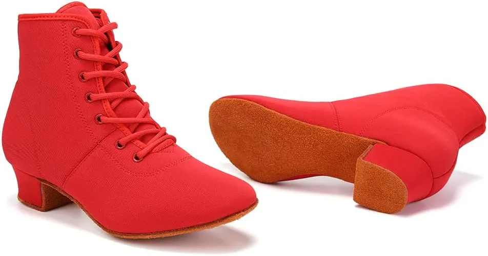 HROYL Women's Latin Dance Boots Low Heel Close Toe Ballroom Tango Performance Practice Teaching Dancing Shoes,LHD-GBNJB