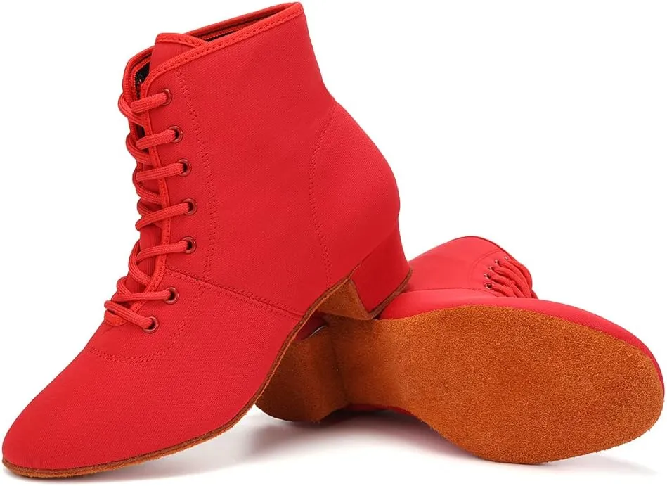 HROYL Women's Latin Dance Boots Low Heel Close Toe Ballroom Tango Performance Practice Teaching Dancing Shoes,LHD-GBNJB