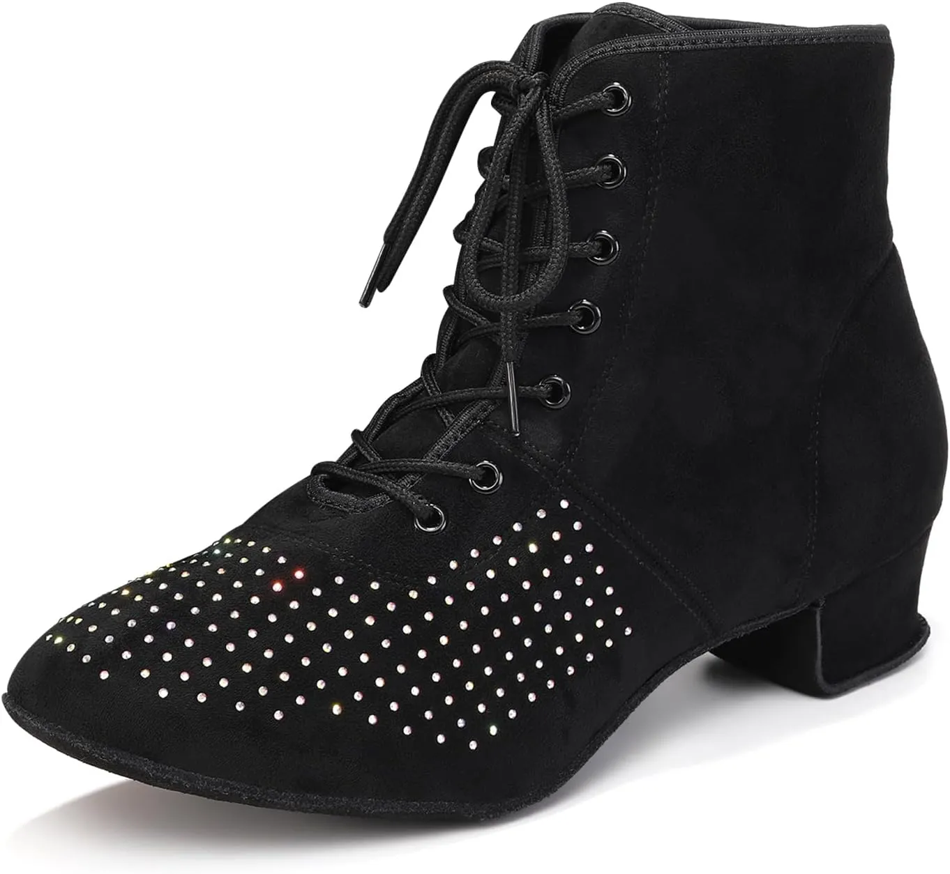 HROYL Women's Latin Dance Boots Low Heel Close Toe Ballroom Tango Performance Practice Teaching Dancing Shoes,LHD-GBNJB