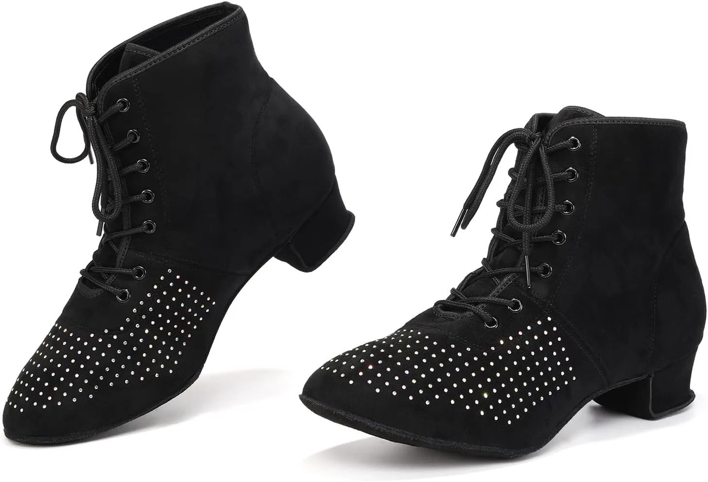 HROYL Women's Latin Dance Boots Low Heel Close Toe Ballroom Tango Performance Practice Teaching Dancing Shoes,LHD-GBNJB