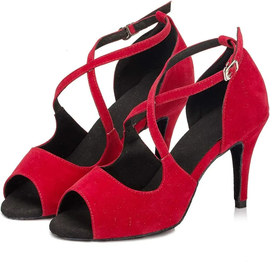 HROYL Women's Latin Salsa Dance Shoes Ballroom Performence Practice Professional Dancing Shoes,Model YCL167/050