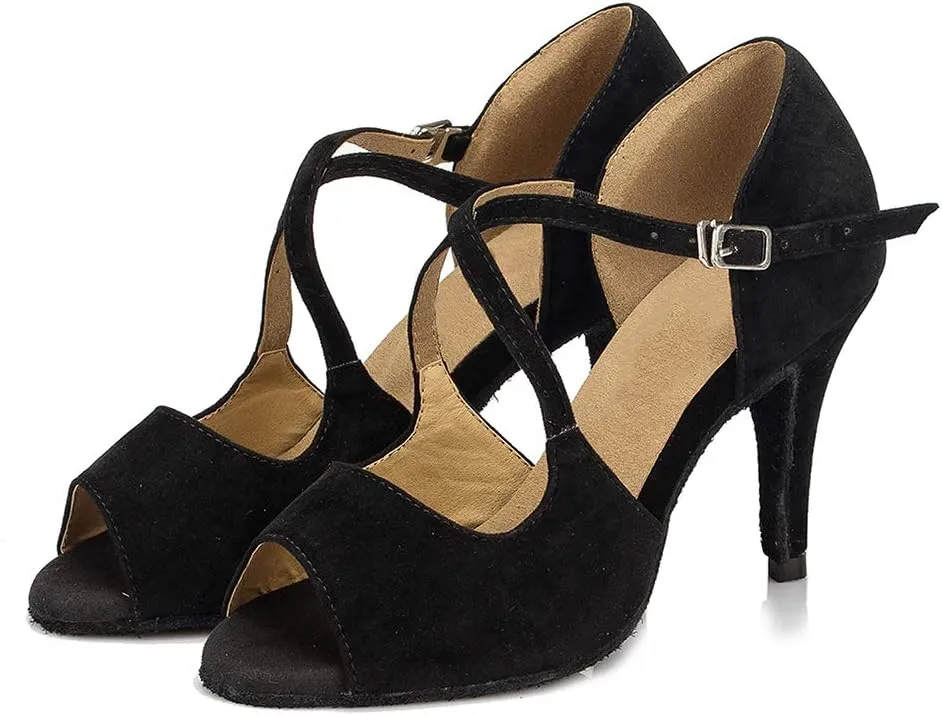 HROYL Women's Latin Salsa Dance Shoes Ballroom Performence Practice Professional Dancing Shoes,Model YCL167/050