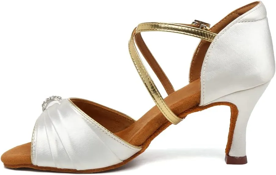 HROYL Women's Latin Salsa Dance Shoes for Ballroom Performence Practice Professional Dancing Shoes EM3037