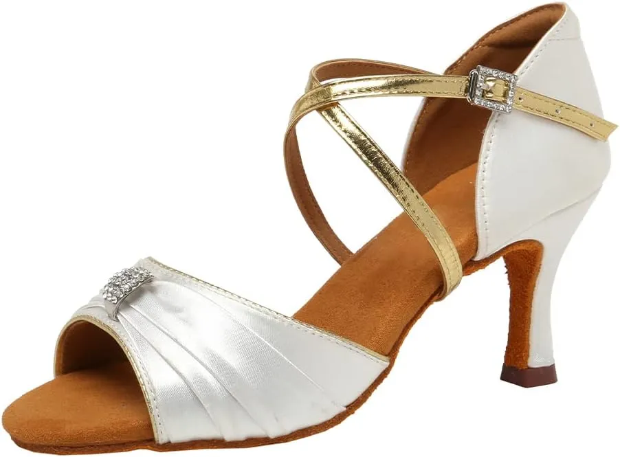 HROYL Women's Latin Salsa Dance Shoes for Ballroom Performence Practice Professional Dancing Shoes EM3037