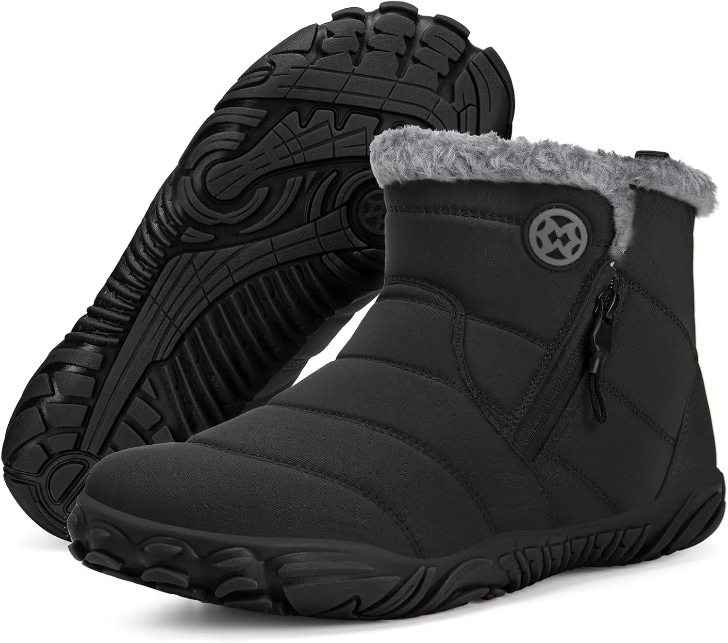 Hsyooes Barefoot Boots for Mens Womens Winter Snow Ankle Booties Warm Fur Lined Shoes Zero Drop Slip on Outdoor Wide Width,45 Black