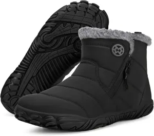 Hsyooes Barefoot Boots for Mens Womens Winter Snow Ankle Booties Warm Fur Lined Shoes Zero Drop Slip on Outdoor Wide Width,45 Black