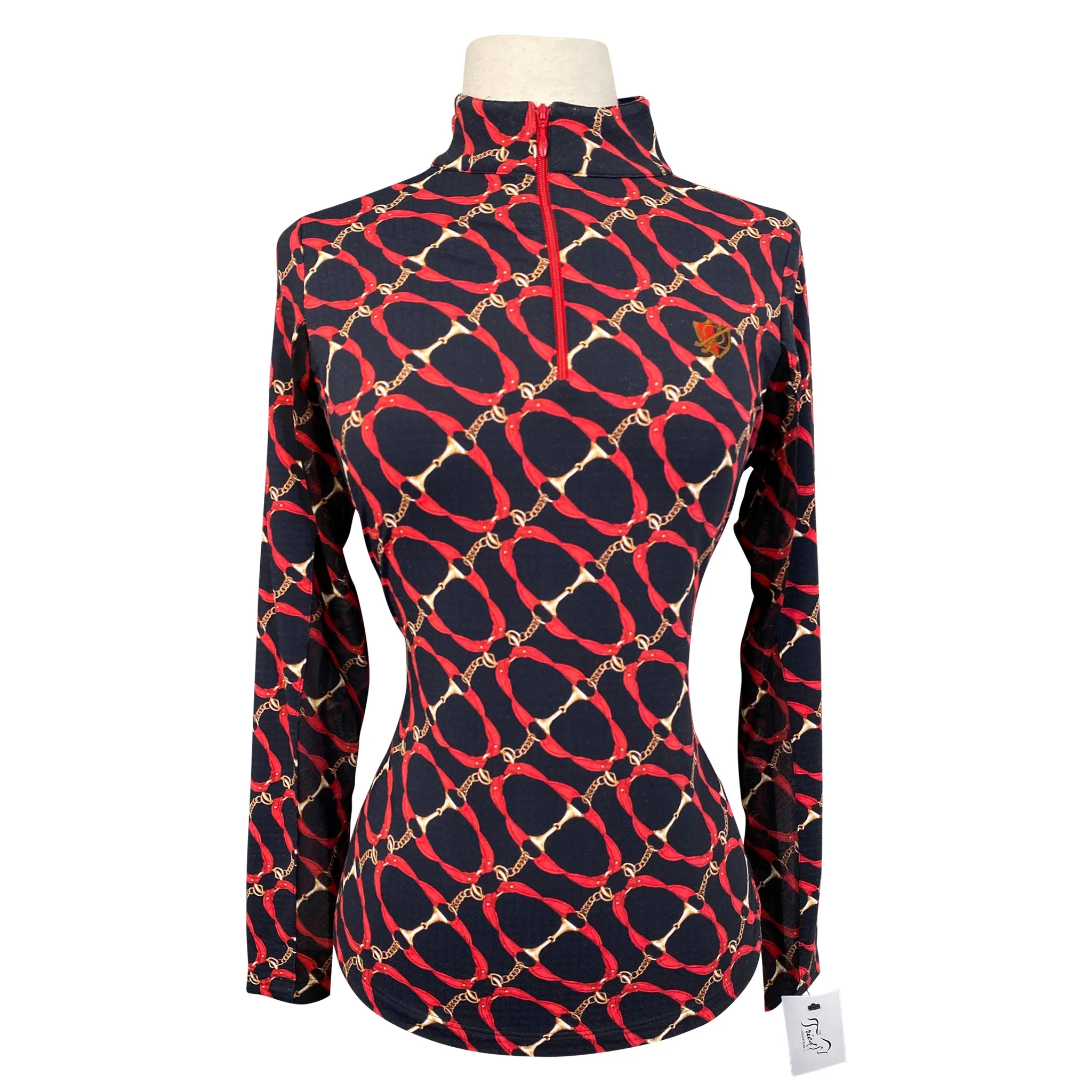 IBKUL Long Sleeve Sun Shirt in Black/Red &Gold Bits - Women's XS