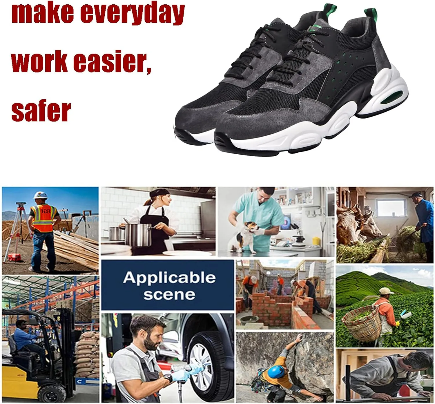Indestructible Shoes for Women,for Industrial & Construction Site, Drivers, Factories, Kitchens, Gas Stations,