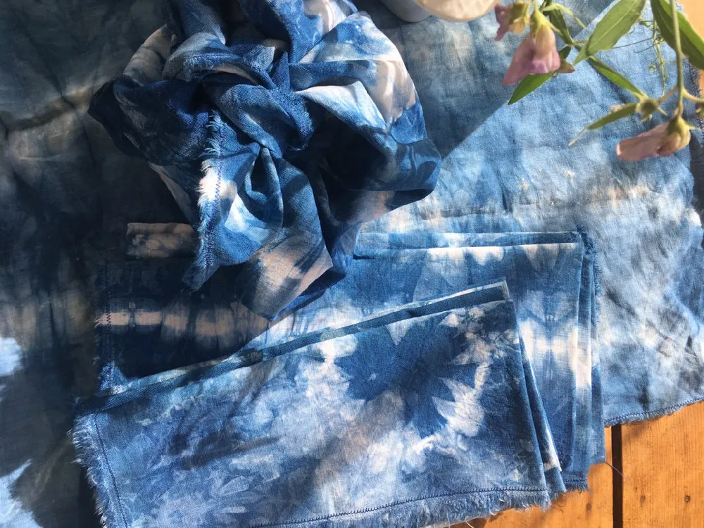 Iris' indigo tie-dyed lunch cloths