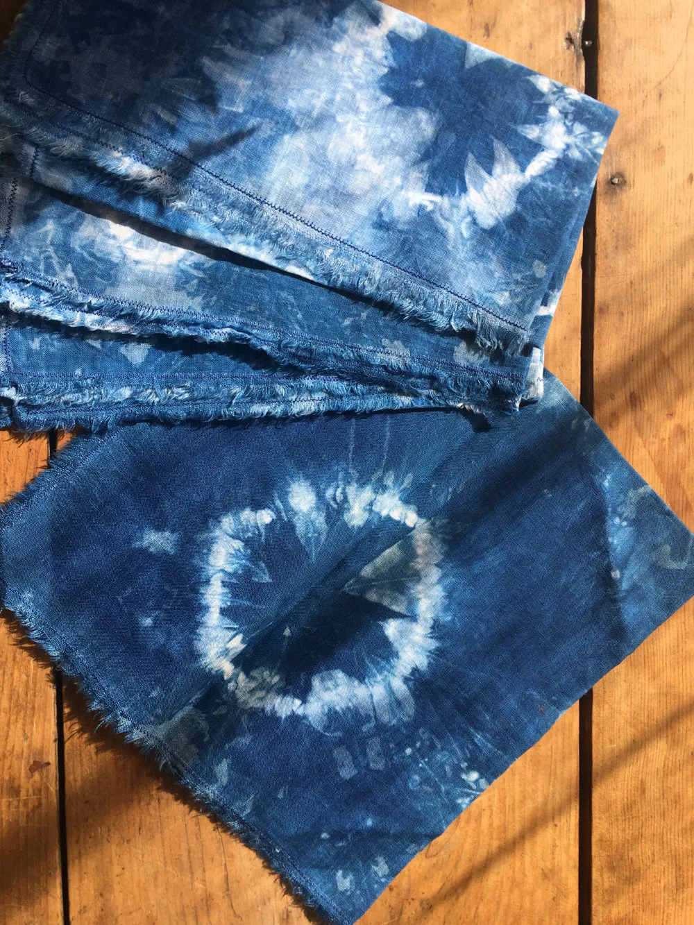 Iris' indigo tie-dyed lunch cloths