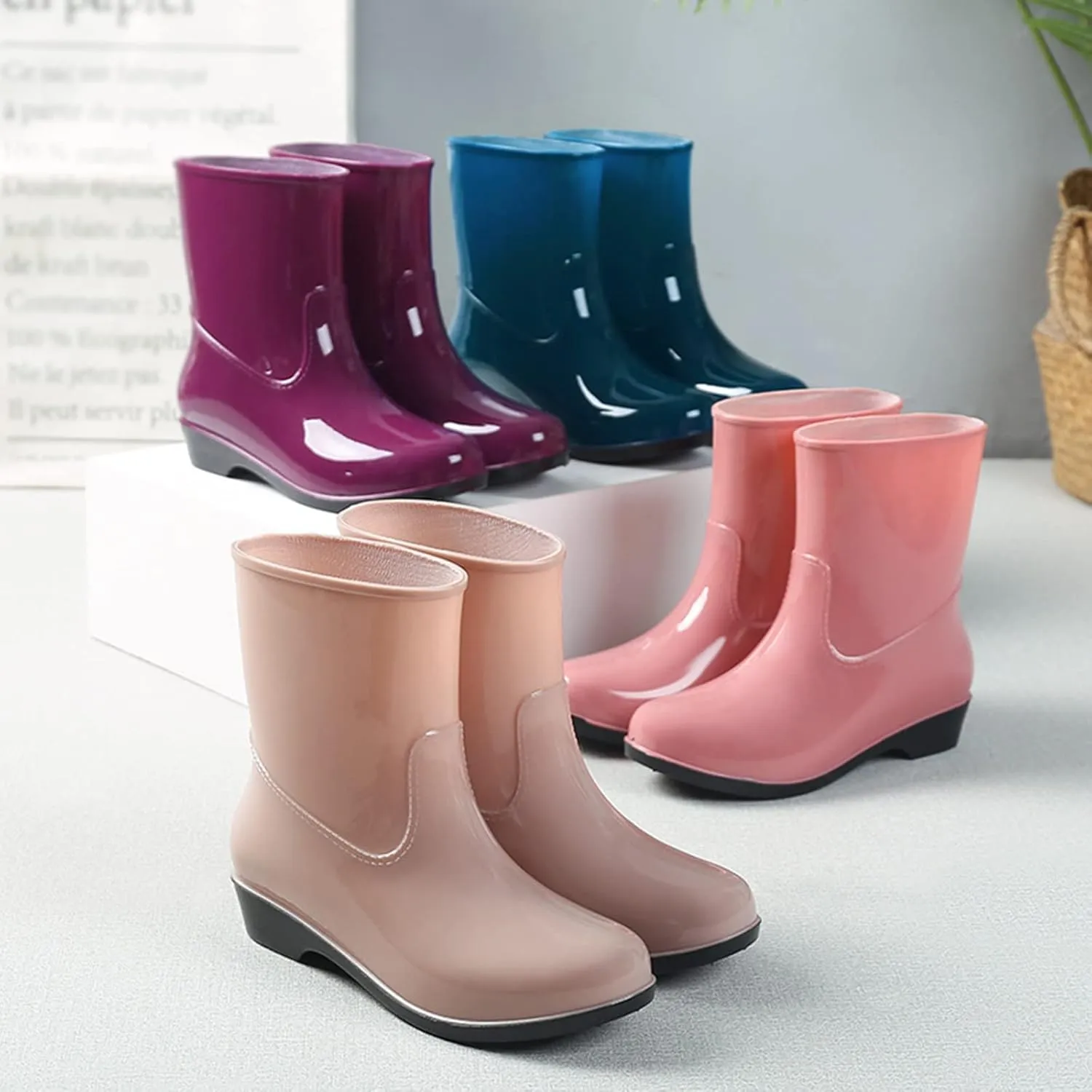 IWIHMIV Women's Rain Boots Rain Boots for Women Waterproof Rubber Boots Outdoor Comfort Boots Non-Slip Women Rain Shoes