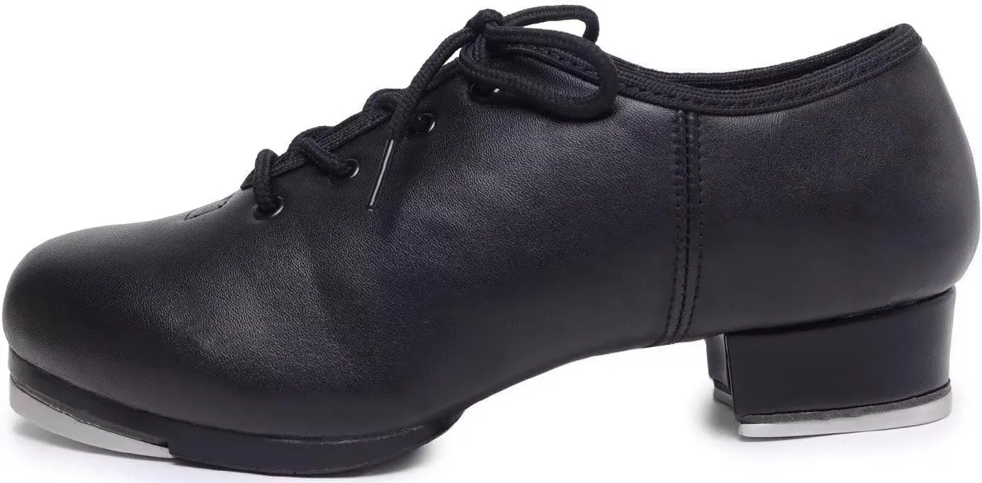Jazz Tap Shoes for Woman: Leather Lace Up Tap Dance Shoes for Girls and Adult - Flat Heel Split Sole Tap Jazz Shoes for Boys and Man