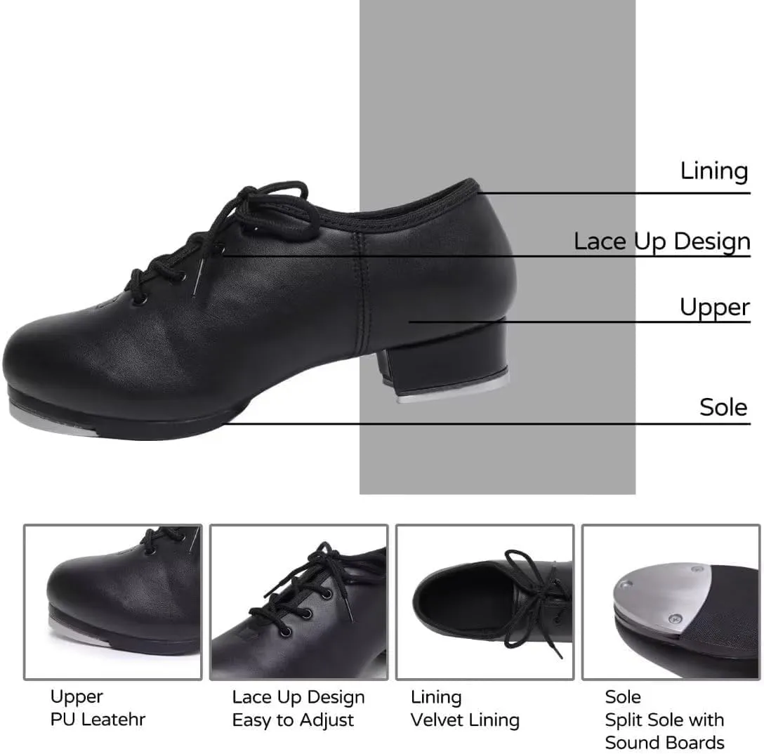 Jazz Tap Shoes for Woman: Leather Lace Up Tap Dance Shoes for Girls and Adult - Flat Heel Split Sole Tap Jazz Shoes for Boys and Man