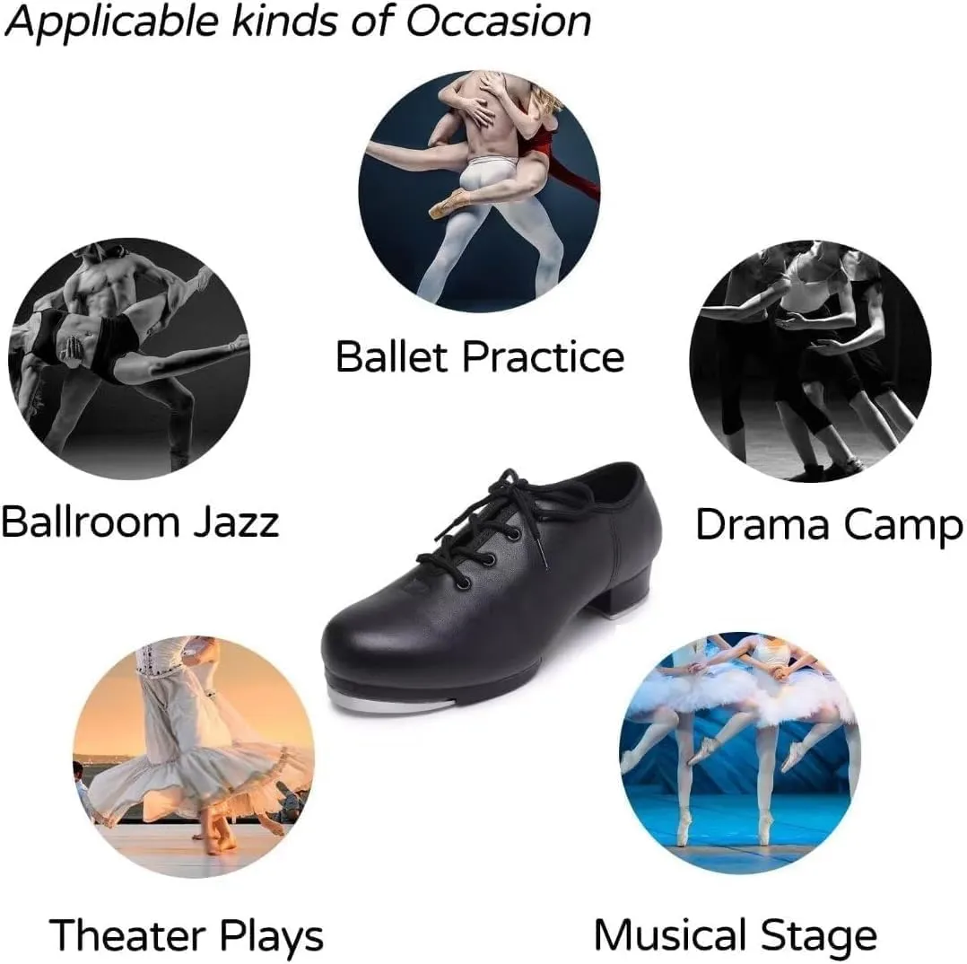 Jazz Tap Shoes for Woman: Leather Lace Up Tap Dance Shoes for Girls and Adult - Flat Heel Split Sole Tap Jazz Shoes for Boys and Man