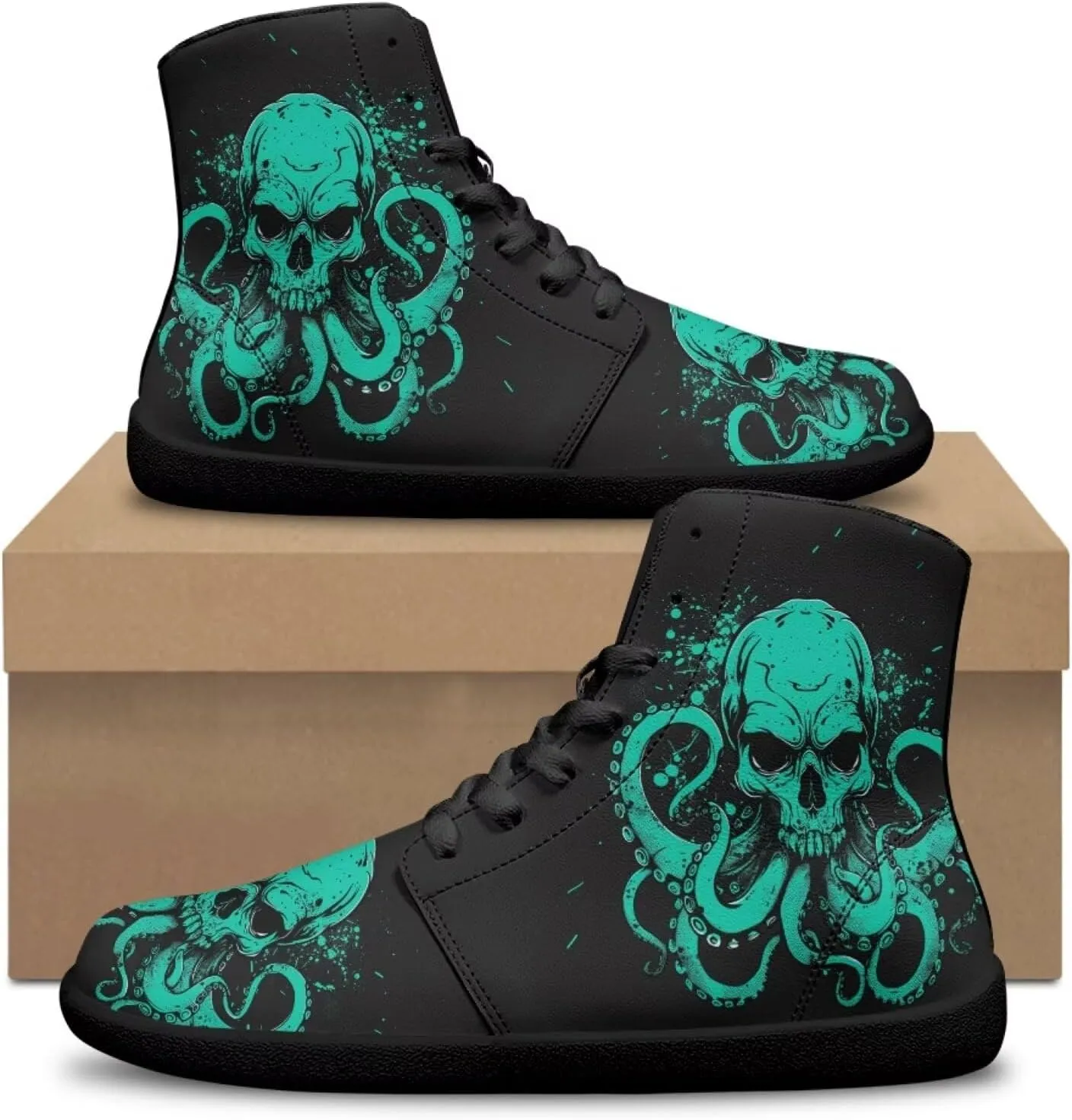 Jeiento Skull High Top Barefoot Running Shoes Breathable Sneaker for Men