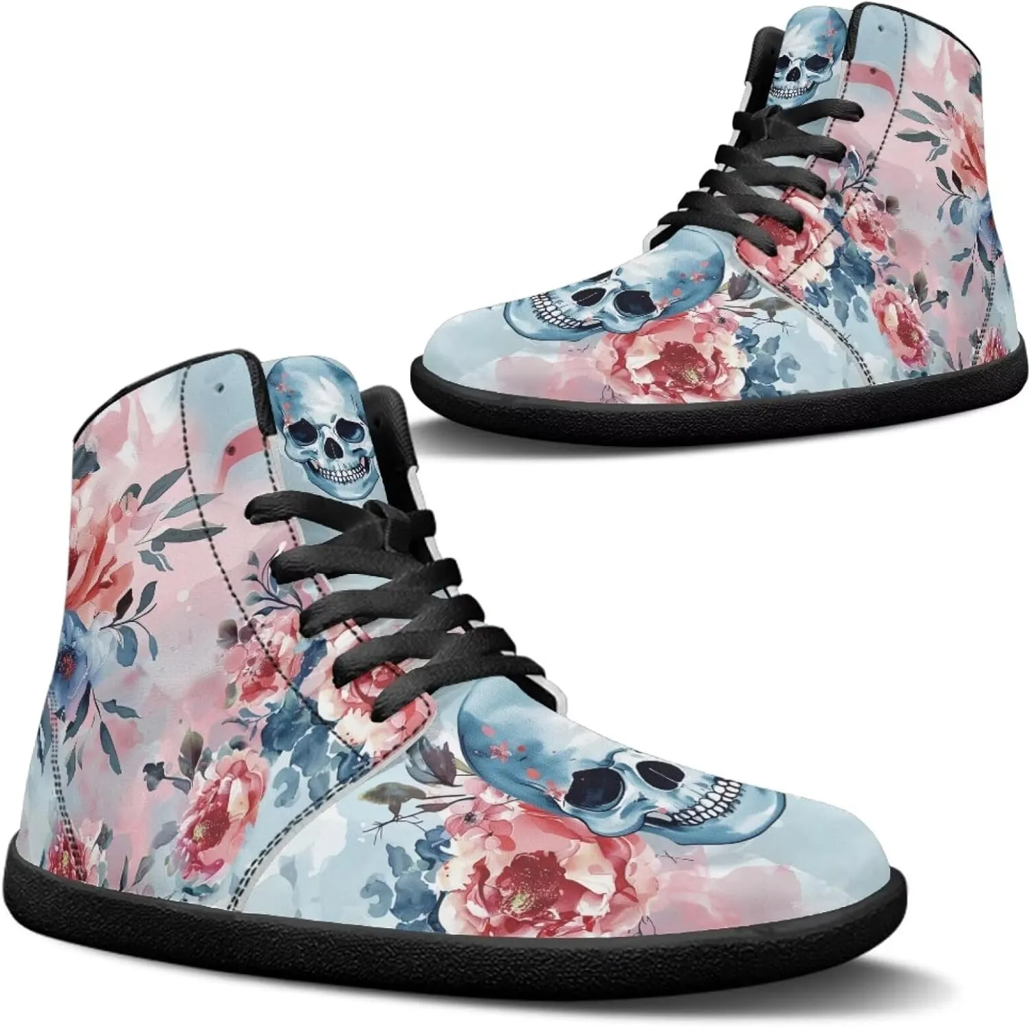 Jeiento Skull High Top Barefoot Running Shoes Breathable Sneaker for Men