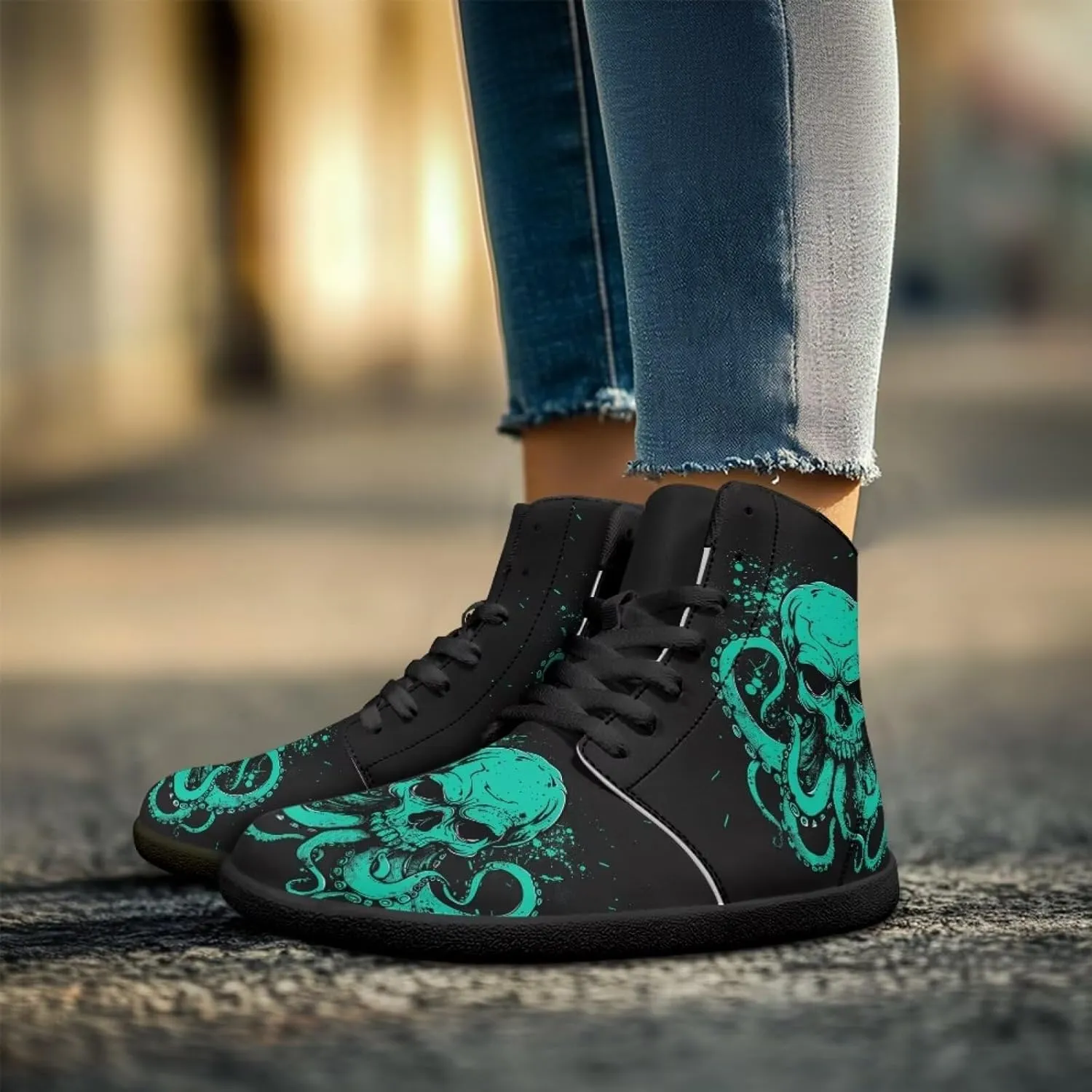 Jeiento Skull High Top Barefoot Running Shoes Breathable Sneaker for Men