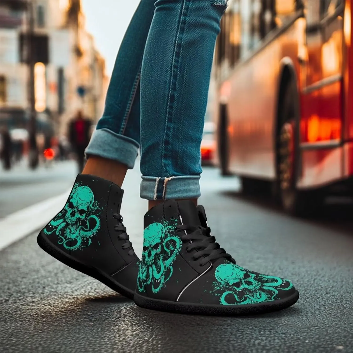 Jeiento Skull High Top Barefoot Running Shoes Breathable Sneaker for Men