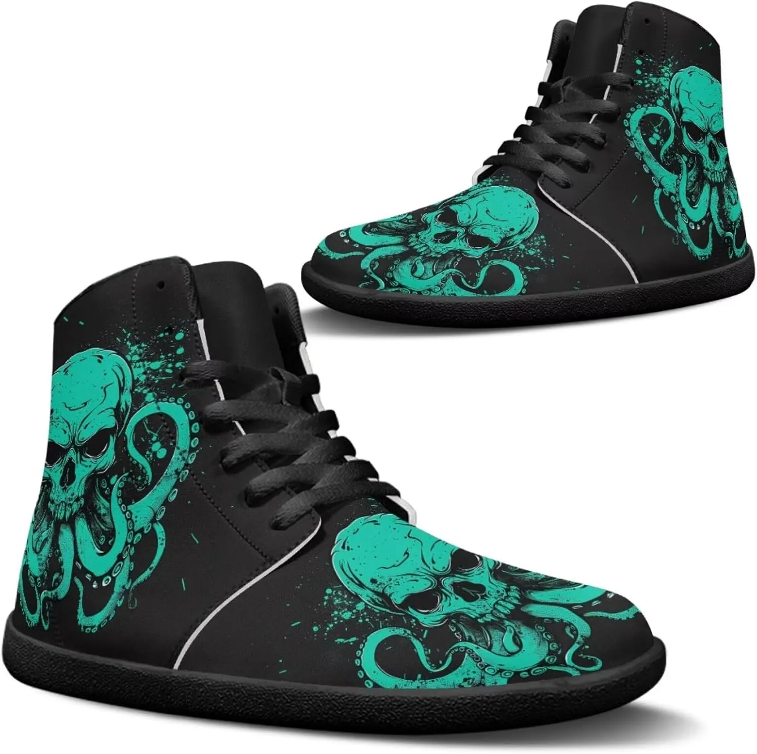 Jeiento Skull High Top Barefoot Running Shoes Breathable Sneaker for Men