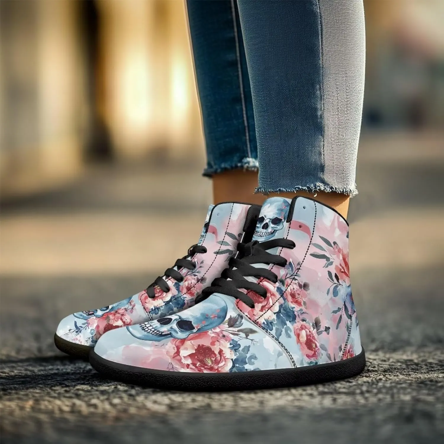 Jeiento Skull High Top Barefoot Running Shoes Breathable Sneaker for Men