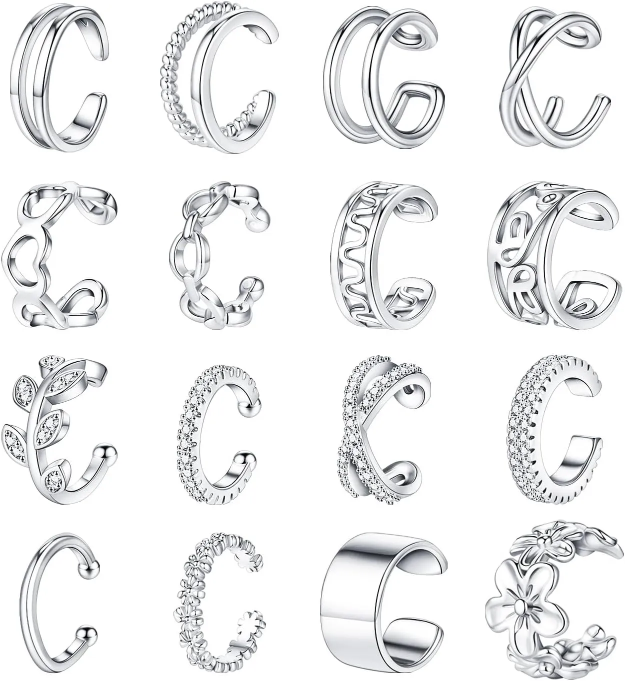 Jewdreamer 16Pcs Ear Cuffs for Women Non Piercing 14K Gold Silver Ear Cuffs Earrings Non Pierced Clips On Cartilage Earring Fake Earrings Lightweight
