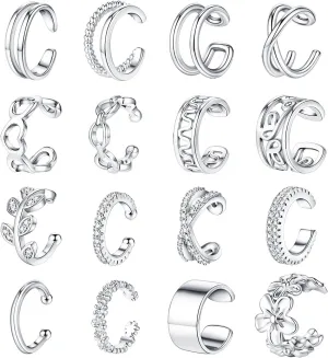 Jewdreamer 16Pcs Ear Cuffs for Women Non Piercing 14K Gold Silver Ear Cuffs Earrings Non Pierced Clips On Cartilage Earring Fake Earrings Lightweight