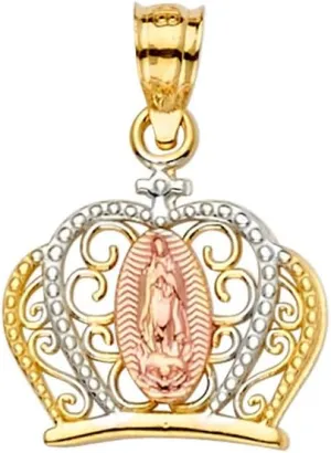 JewelryWeb 14k Gold Guadalupe CZ Simulated Diamond Crown Pendant Necklace 15x20mm-Pendant for Women