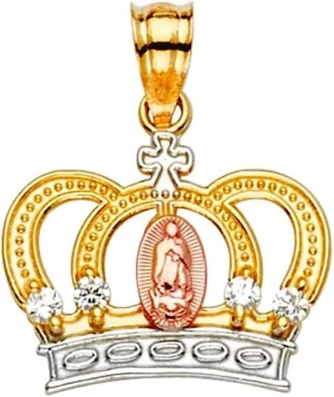 JewelryWeb 14k Gold Guadalupe CZ Simulated Diamond Crown Pendant Necklace 18x20mm-Pendant for Women