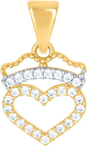 JewelryWeb 14k Two tone Gold Womens CZ Simulated Diamond Crown Love Heart Charm Pendant Necklace 18x10.3mm Wide-Pendant for Women