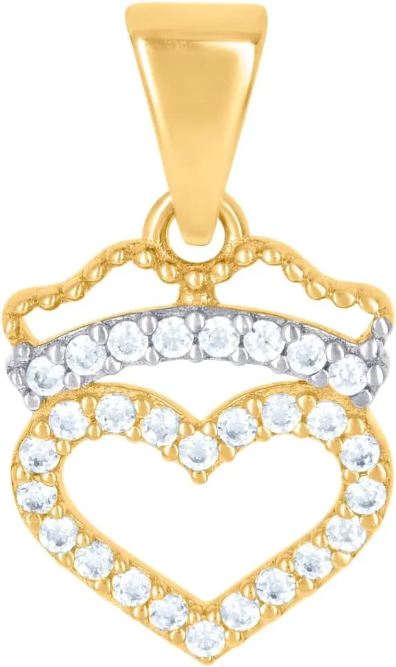 JewelryWeb 14k Two tone Gold Womens CZ Simulated Diamond Crown Love Heart Charm Pendant Necklace 18x10.3mm Wide-Pendant for Women