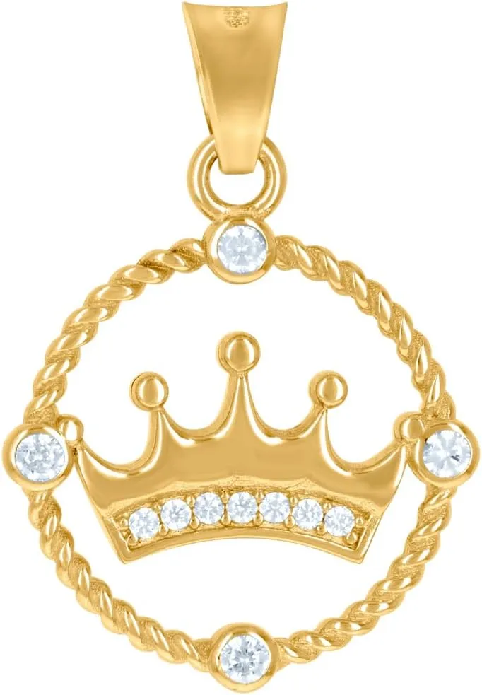 JewelryWeb 14k Yellow Gold Unisex CZ Simulated Diamond Crown Fashion Charm Pendant Necklace 24.8x17.2mm Wide-Pendant for Women