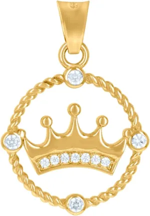JewelryWeb 14k Yellow Gold Unisex CZ Simulated Diamond Crown Fashion Charm Pendant Necklace 24.8x17.2mm Wide-Pendant for Women