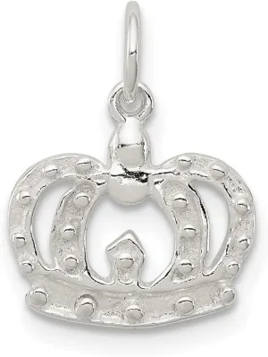 JewelryWeb 925 Sterling Silver Solid Polished Crown Charm 12x12mm Wide Pendant Necklace for Women